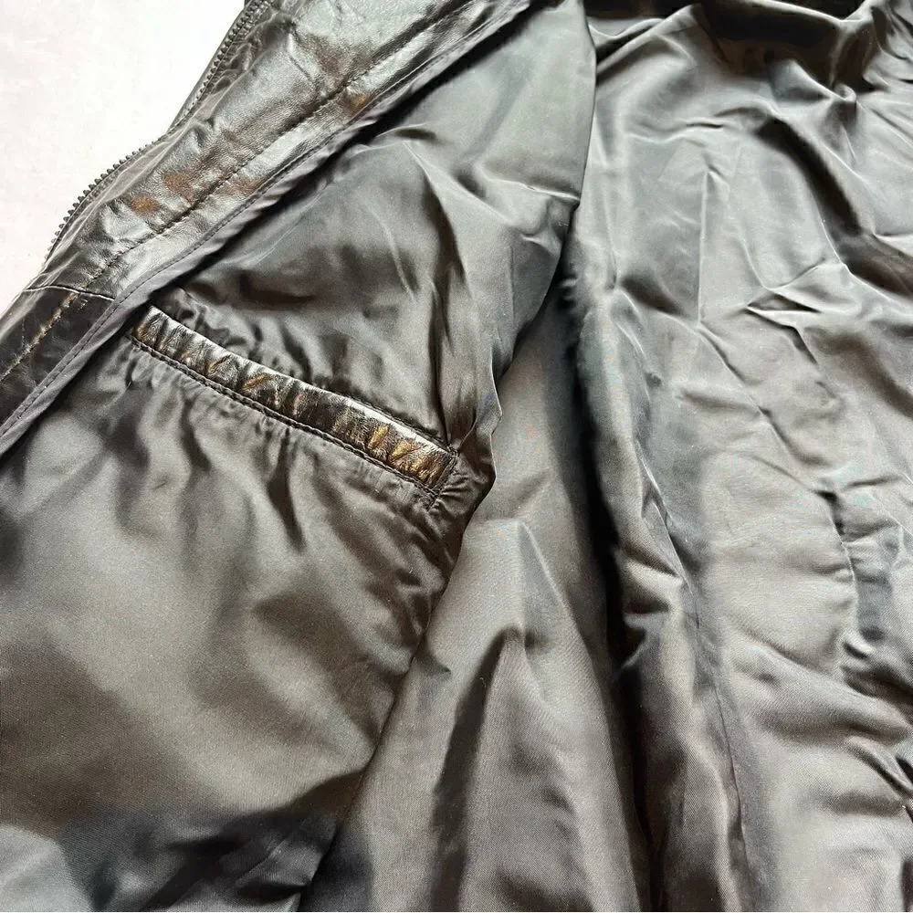 Men's Black Leather Jacket Waist Length Size 44 Bomber